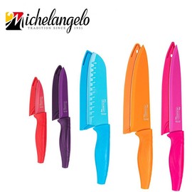 MICHELANGELO Knife Set, Multicolor Knives, 5 Rainbow Knives & 5 Sheath Covers, Stainless Steel Knives Set for Kitchen Sharp - Color: 【Basics】