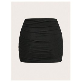 GORGLITTER Girl's Ruched Bodycon Mini Skirt Solid Fitted Short Skirts Streetwear Black 10Y