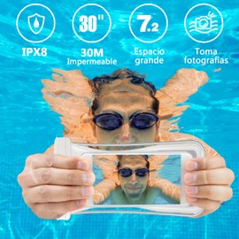 LEIDSANY Bolsa Impermeable para Celular, Funda Universal Impermeable IPX8 con airbag, Soporte de Pantalla táctil bajo el Agua y Soporte de Fotos, Ideal para Exteriores, Playa y natación (Blanco)