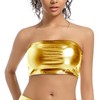 OVIGILY Women's Rave Tube Top Metallic Strapless Crop Top Shiny