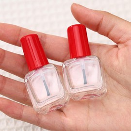 SUKPSY - 4 botellas vacías de esmalte de uñas con tapa de cepillo para polvo, botellas de vidrio transparentes cuadradas reutilizables con embudo para muestras de arte de uñas (10 ml)