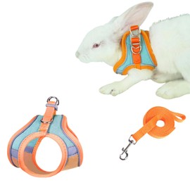 Rabbit Harness and Leash Bunny Leash for Walking Escape Proof Adjustable Soft Vest Harness for Bunny Guinea Pig Small Animals Leash Set (M)