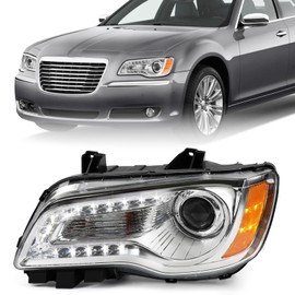 FIONE Halogen Headlights Compatible with Chrysler 300/300C 2011 2012 2013 2014 Halogen Type LED DRL Replacement Headlamp Left Driver Side 68143003AA