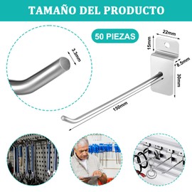 GUDREN Ganchos para Panel Ranurado, 15cm, 50Pk Ganchos Para Panel De Pared De Listones, Ganchos para Estanterías, Gancho Para Estante De Tienda Para Productos De Pared (15CM)
