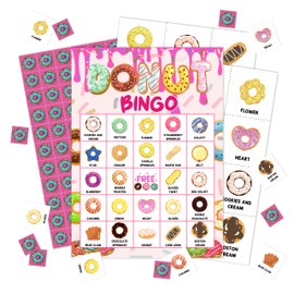 Zcsni Donut Bingo Game Cards, Sweet Donut Games Decor, Happiness Donut Party Supplies, Bingo Cards Decor Favors for Doughnut Lover Friend Adults Family Gathering Bingo Cards-04