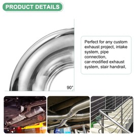 M METERXITY OD 3.5 Inch 90 Degree Mandrel Bend Elbow, Thicken 2 mm 304 Stainless Steel Exhaust Elbow Pipe for Car Modified Exhaust System, Stair Handrail Bend, Height 140 mm