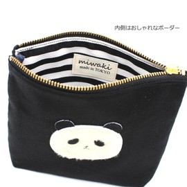miwaki Pouch, Ladies' Cosmetic Case, Accessory Holder, Vertical, Simple Design, Patch Motif, Cat, Panda porch-w