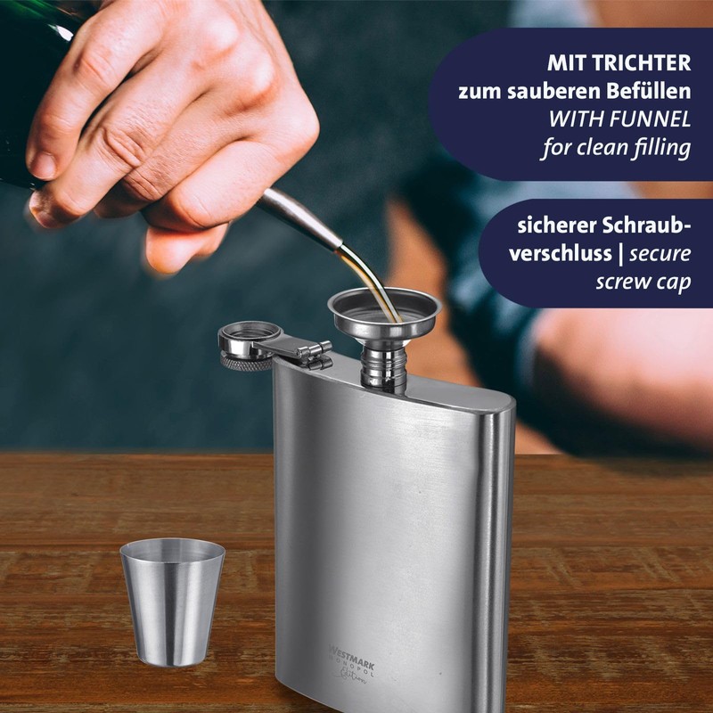 Westmark Pocket Hip Flask with Mini Funnel + 4 Cups