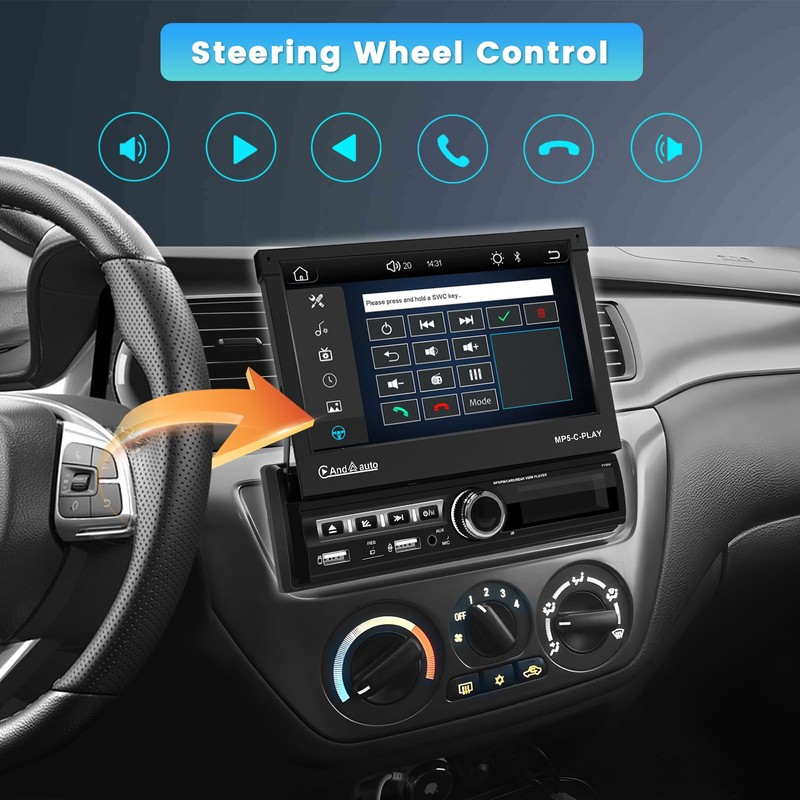 Inefala 7 Inch Single Din Flip Out Car Stereo with