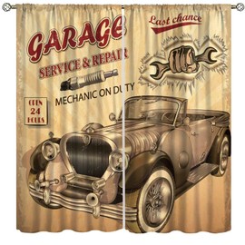 Yearn Jear Vintage Car Window Curtains Retro Garage Station Commercial Element Route 66 Printed Window Drapes for Bedroom Living Room Cafe Decor W42xL45in Decor