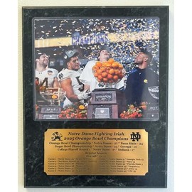 Notre Dame 2025 Orange Bowl Champions 8x10 Photo Plaque with an engraved nameplate with the season results (Black Marble)