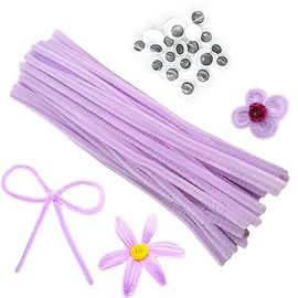 100 piezas Limpiapipas Morado Claro con 20 piezas Ojos Saltones, Tallos de Chenilla para Proyectos de Manualidades, Limpiapipas para Proyectos de Bricolaje, Artes y Decoración Festiva