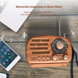 Oncheer Portable Vintage Radio Retro Bluetooth Speaker, FM/AM/SW Old Fashion Classic Style, Adjustable Antenna, Rechargeable Battery Powered & USB Charging, Support TF Card, USB Mp3 Playing Music