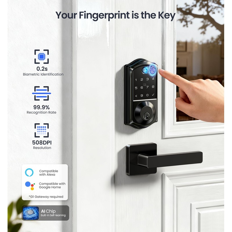 Veise VE017-B Fingerprint Smart Lock with 2 Lever Handles Set,