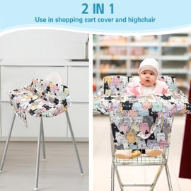 Shopping Cart Cover for Baby,2-in-1 High Chair Cover Soft,Portable,and Machine Washable,Comfortable Cotton Seat Pad with Safety Harness and Portable Cloth Bag,Fits All Supermarkets and Restaurants