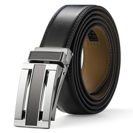 Nelbons Men's Belt width 3.0cm 1 1/8 inch, Leather Ratchet Belt for Men with Slide Buckle,Trim to Fit