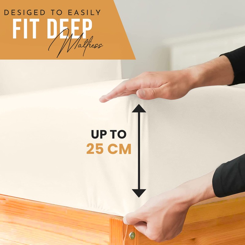 HOME ACE Cream Easy Iron Percale 4FT Small Double Fitted