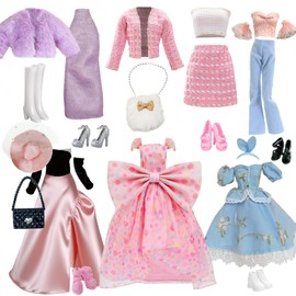 20 Fashion Clothes for Dolls, Includes Dolls Bend Dresses, Skirt Suit, Chic Suits, Trouser Suit, Hat, Shoes, Bags, Accessories for 11.5 Inch Girls Dolls, Birthday Gift Girls
