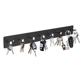 NFIFANIA Metal Key Holder Wall Mount, Adhesive Black Car Keys Organizer Rack with 8 Hooks for Hallway