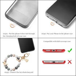 Poagoep Silicone Beaded Phone Wrist Strap Phone Wristlet Elastic Hands-Free Phone Bracelet Strap with Tether Tab(A Khaki)