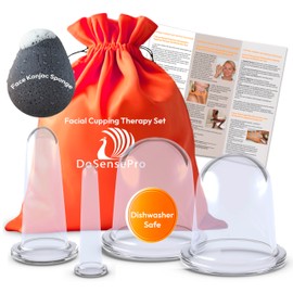 DoSensePro Facial Cupping Set — Controlled-Suction Silicone Cups for Face, Neck & Jaw, TMJ, Lymphatic Drainage, Puffiness & Cellulite Massage, Medical-Grade, 4-Cup Kit + Konjac Sponge + guide + Bag