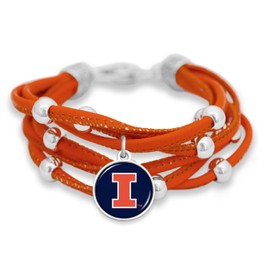 FTH Leather Strand Bracelet with Logo and Lobster Clasp (Illinois Illini)