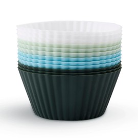 12-Pack Reusable Silicone Baking Cups – Food-Grade Non-Stick Muffin & Cupcake Liners, Heat Resistant up to 445°F, Dishwasher Safe (Standard Size, 4 Colors)