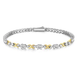 FANCIME Silver Tennis Bracelet for Women, 925 Sterling Silver Infinity Tennis Bracelet with Double Birthstone, Birthday Gift, Jewellery for Women, Girls, Length 18.7 cm, Sterling Silver, Cubic
