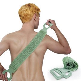 Exfoliating Back Scrubber for Shower,Double-Sided Back Scrub Washcloth Strap,Cover The Entire Back for Men Women,Silicone Back Massage Bath Brush,Exfoliate and Massage (Green)