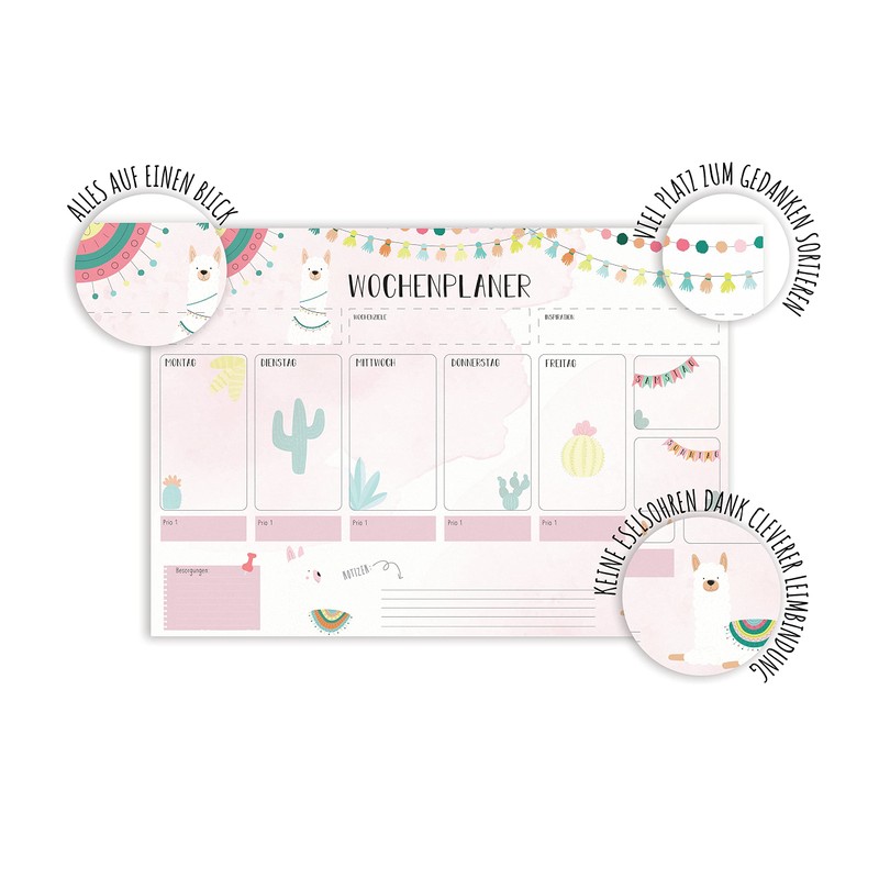 Friendly Fox Weekly Planner Pad Lama, 1 x DIN A4