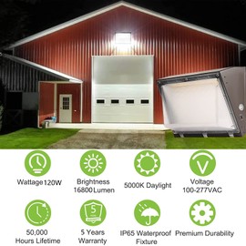 120W LED Wall Pack Light Fixture with Dusk to Dawn, 5000K Daylight Commercial Outdoor Lighting, 0-10V Dimmable 16800LM 600-800W HPS/HID Equiv, UL/DLC Waterproof LED Flood Security Light for Warehouse