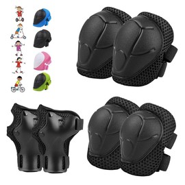6PCS Kids Protective Gear Set, Knee Pads for Kids 3-10 Years Old, Toddler Elbow Pads, Wrist Guards, Skating Cycling Bike Rollerblading Scooter, Upgraded & Durable Material, Boys, Girls,Youth, Black - Color: Blue
