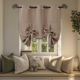 PONY DANCE Bathroom Curtains Window - Tie Up Shade Thermal Curtain for Small Window Valance Decorative Panel for Kitchen, W 42 inches x L 45 inches, Light Taupe, 1 Piece