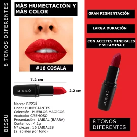 Bissú Kit 16 Labiales Bissu Humectante Rojos 2 Labiales X Tono