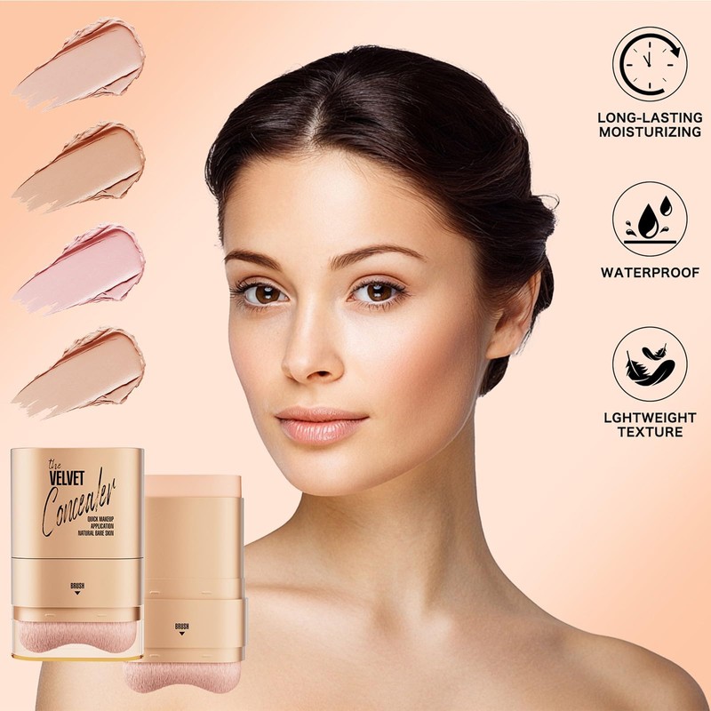 MooGlamor Double-ended Concealer Stick Foundation Stick with Built-in Soft Brush