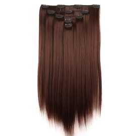 Lydell 20" Long Straight 5 PCS Set Hair Extension Thick Clip in on Synthetic Extensions for Women (33A Dark Auburn)