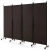 4-Panel Folding Room Divider with Lockable Wheels Privacy Screencolor: Brown