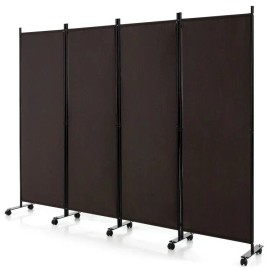 4-Panel Folding Room Divider with Lockable Wheels Privacy Screencolor: Brown Color