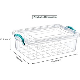 Best House | 15L | Plastic Storage Box with Clips & Lids | Size (L:49cm W:33cm H:15.5cm)| Set of 2 | Flat Shape |Stackable Clear Multipurpose Home Office Kitchen Tools Crafts Bits N Pcs -15 Litres