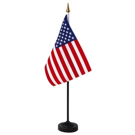 Anley American Deluxe Desk Flag Set - 8 x 5 inch Miniature US National Desktop Flag with 13" Black Pole - Vivid Color and Fade Resistant - Black Base and Spear Top