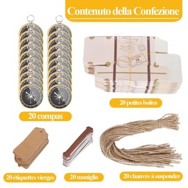 Naiocase Pack of 20 Party Favours with Compass and Kraft Labels Christening Favours Boy/Girl Wedding Anniversary Graduation Party Favours - Gold