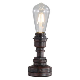 EFINEHOME Vintage Table Lamp Base Lampshade Ring, Retro Industrial Steampunk Pipe Desk Lamps Plug in Cord On/Off Switch,Indoor Bedside Table Light Bedroom Living Home Decor (Upright, Rust)