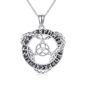 VENACOLY Viking Snake Necklace For Men Women, With Viking Runes Pendant Sterling Silver Viking Norse Jewelry Gift，22+2 Chain