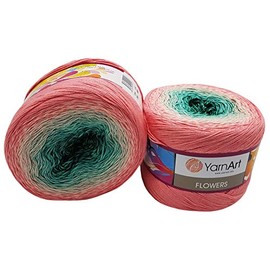 2 x 250 g Ilkadim Export Flowers Bobbel Wool, Multicoloured, 55% Cotton, 500 g Bobble Knitting Wool with Colour Gradient (Pink, White, Green 292)