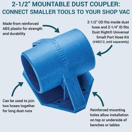 Dust Right 2-½” Mounting Dust Port - Durable Hose to Hose Connector - Secure Table Saw Vacuum Adapter for Quick Connection - Wall or Bench Mount Shop Vac Extractor