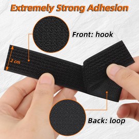 KACNON 10 m x 2 cm Velcro Tape, Reusable Velcro Cable Ties with 50 Metal Buckles and 10 Triangle Buckles, Can Be Cut to Size / Reseal, for Cable Management, Gardening, Workshops, Black