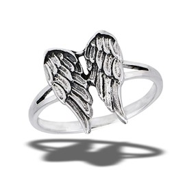 Realistic Angel Wing Ring New .925 Sterling Silver Band Size 8