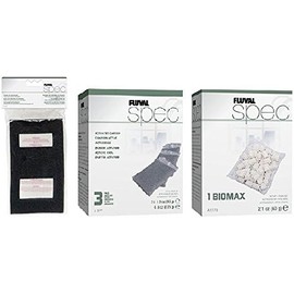Fluval Aquaclear SPEC Replacement Filter Kit - Includes: Fluval SPEC Replacement Foam Filter Block, Fluval SPEC Biomax 2.1oz, and Fluval SPEC Carbon Filter Media 3 Pack Bundle