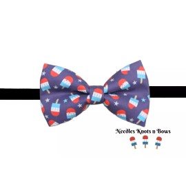 Handmade 4th of July Popsicles Bomb Pop Patriotic Bow Tie, Adjustable