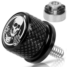 Stainless 1/4"-20 Thread Skull Pattern Knurled Fender Rear Seat Bolt Screw with Bolt Nut Kits for Harley Davidson Touring Sportster Softail Dyna CVO Fatbob Electra Glide Street Glide 1996-2025 Black